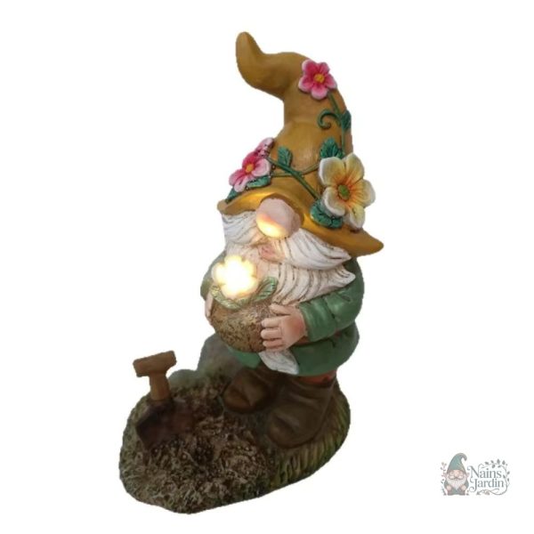 Décoration extérieure : nain de jardin à fleur LED