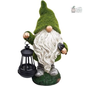 Gnome de jardin lumineux avec lanterne intégrée