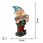 Gnome de jardin accueillant avec message de bienvenue