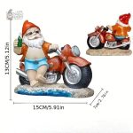 Statue de jardin humoristique, nain en moto colorée