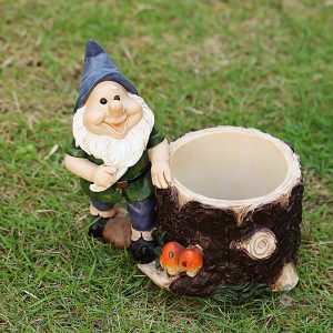 Nain de jardin décoratif avec pot de fleur coloré