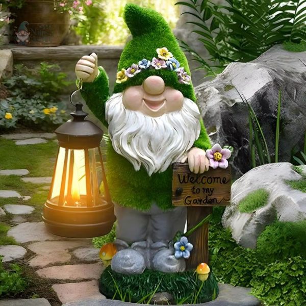 Figurine de nain de jardin avec éclairage solaire intégré