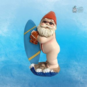 Nain de jardin surfeur avec planche de surf colorée